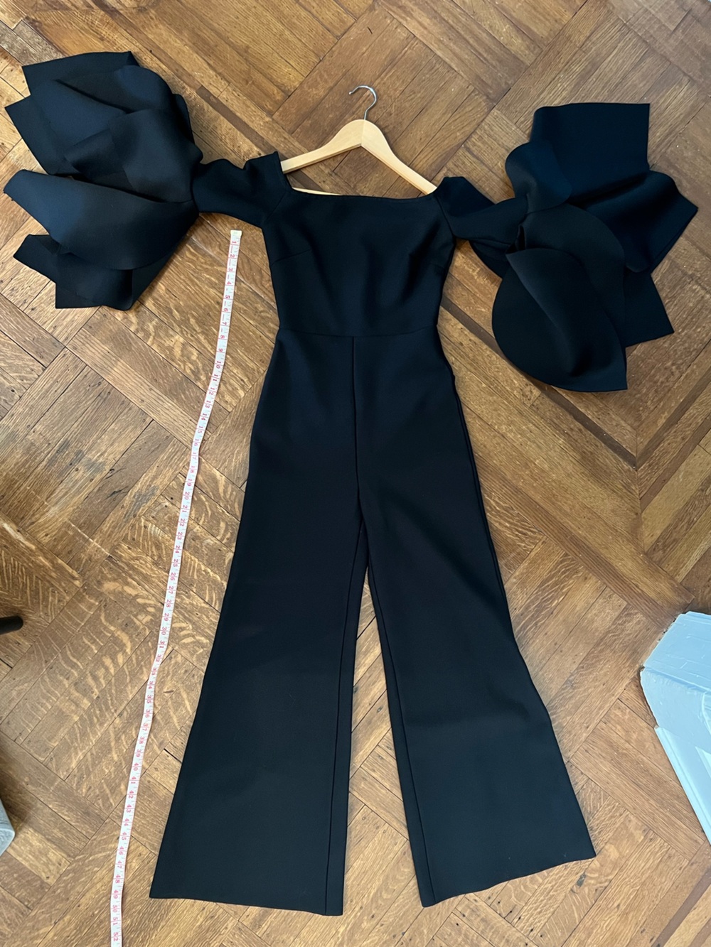Petal puff sleeve neoprene jumpsuit